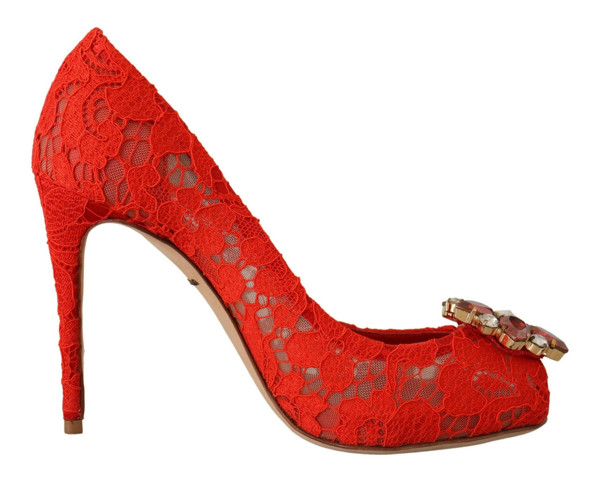 Dolce & Gabbana Red Taormina Lace Crystal Heels Pumps -   -  Dolce & Gabbana.