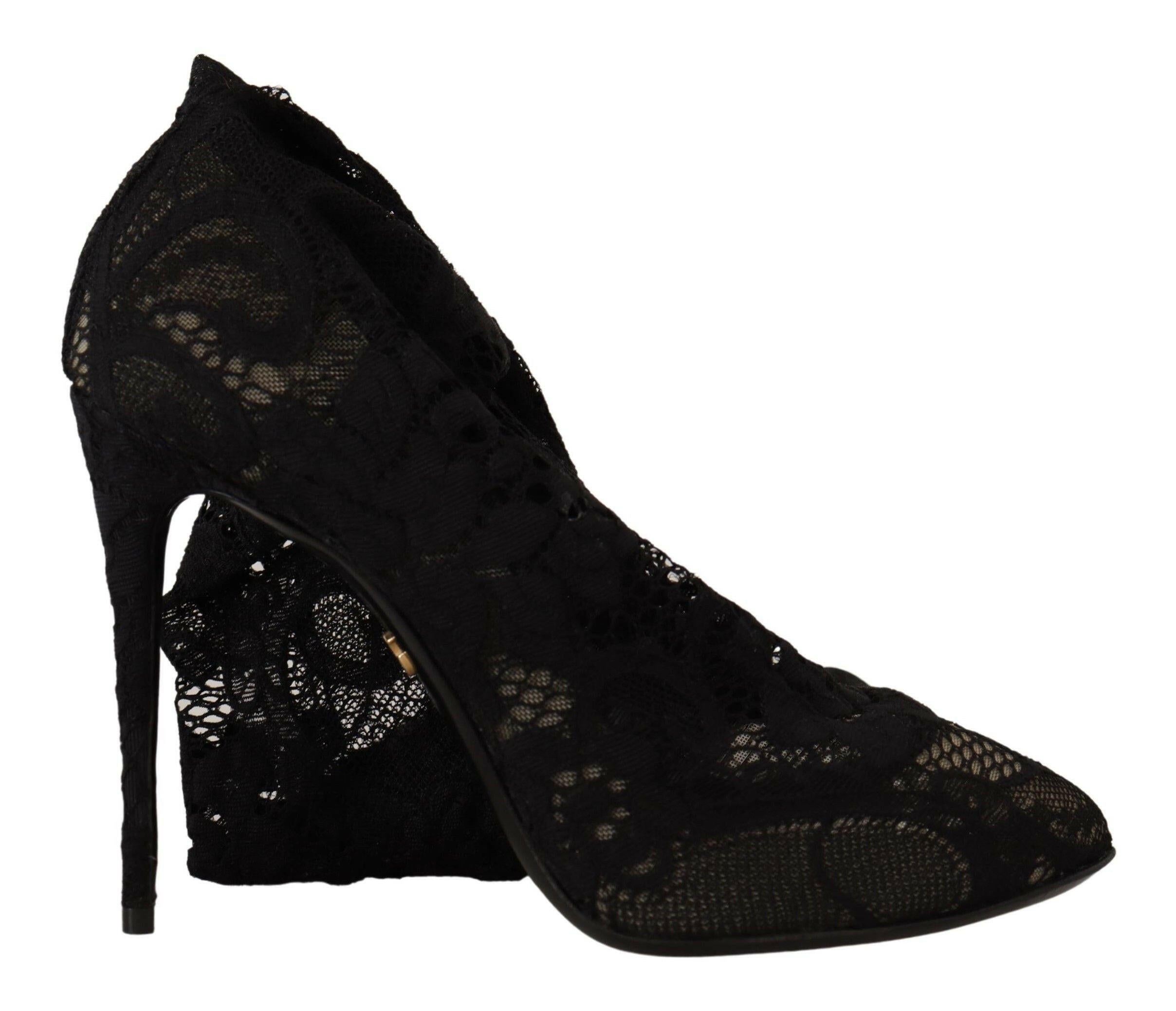 Dolce & Gabbana Black Stretch Socks Taormina Lace Boots Shoes -   -  Dolce & Gabbana.