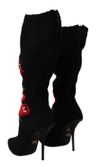 Dolce & Gabbana Black Stretch Socks Red Roses Booties Shoes -   -  Dolce & Gabbana.