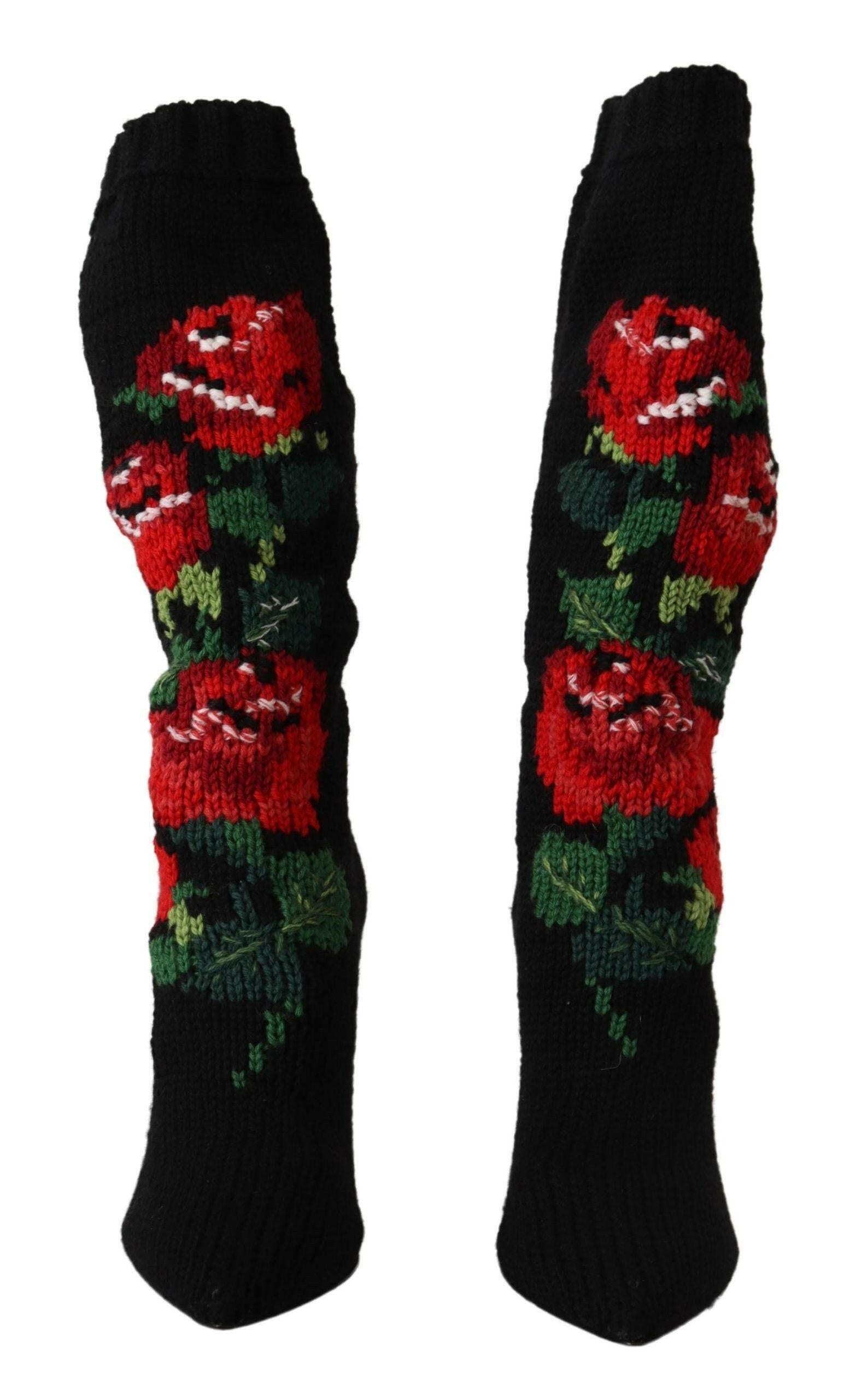 Dolce & Gabbana Black Stretch Socks Red Roses Booties Shoes -   -  Dolce & Gabbana. Dolce & Gabbana Black Stretch Socks Red Roses Booties Shoes -   -  Dolce & Gabbana.