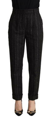 Dolce & Gabbana Black Striped High Waist Tapered Pants -   -  Dolce & Gabbana.