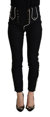 Dolce & Gabbana Black Mid Waist Button Embellished Slim Fit Pants -   -  Dolce & Gabbana.
