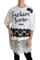 Dolce & Gabbana White Fashion Sinner Cotton Lace T-shirt Top -   -  Dolce & Gabbana.