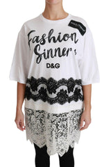 Dolce & Gabbana White Fashion Sinner Cotton Lace T-shirt Top -   -  Dolce & Gabbana.