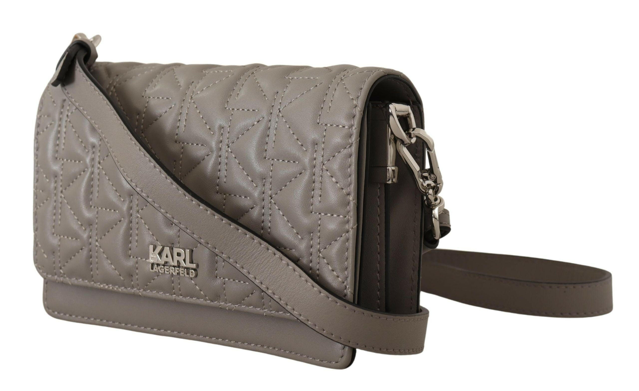 Karl Lagerfeld Elegant Grey Leather Crossbody Bag -  Luxury Cross Body Bag for Women -  Karl Lagerfeld. Karl Lagerfeld Elegant Grey Leather Crossbody Bag -  Luxury Cross Body Bag for Women -  Karl Lagerfeld.