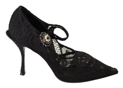 Dolce & Gabbana Black Lace Crystals Heels Mary Jane Pumps Shoes -   -  Dolce & Gabbana.