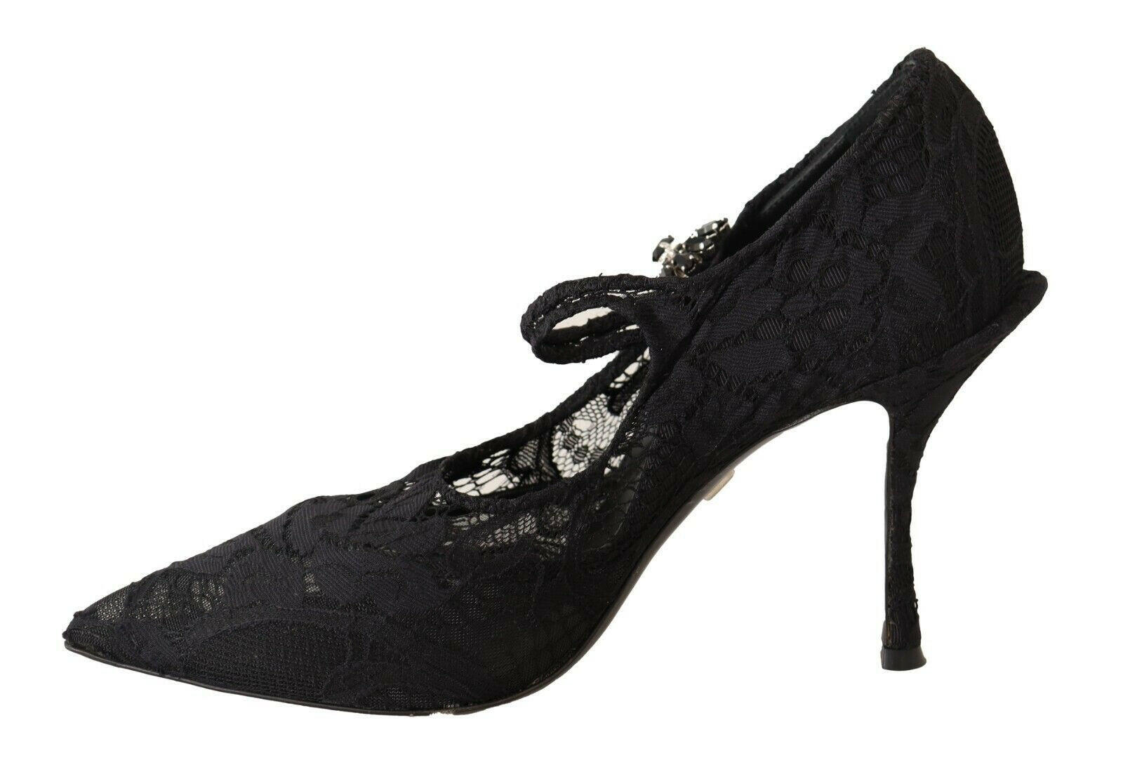 Dolce & Gabbana Black Lace Crystals Heels Mary Jane Pumps Shoes -   -  Dolce & Gabbana. Dolce & Gabbana Black Lace Crystals Heels Mary Jane Pumps Shoes -   -  Dolce & Gabbana.