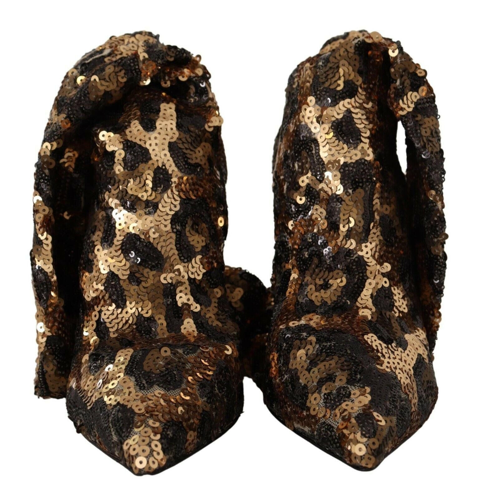Dolce & Gabbana Gold Leopard Sequins Heels Boots Shoes -   -  Dolce & Gabbana. Dolce & Gabbana Gold Leopard Sequins Heels Boots Shoes -   -  Dolce & Gabbana.