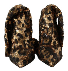 Dolce & Gabbana Gold Leopard Sequins Heels Boots Shoes -   -  Dolce & Gabbana.