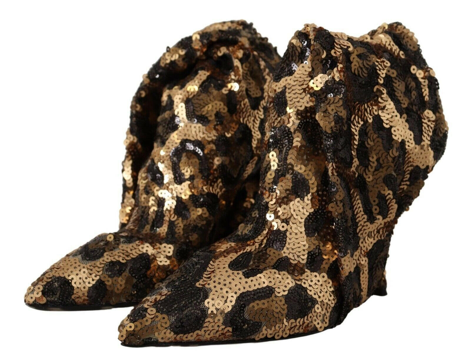 Dolce & Gabbana Gold Leopard Sequins Heels Boots Shoes -   -  Dolce & Gabbana. Dolce & Gabbana Gold Leopard Sequins Heels Boots Shoes -   -  Dolce & Gabbana.