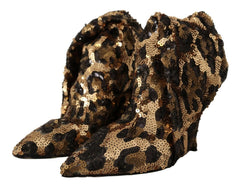 Dolce & Gabbana Gold Leopard Sequins Heels Boots Shoes -   -  Dolce & Gabbana.