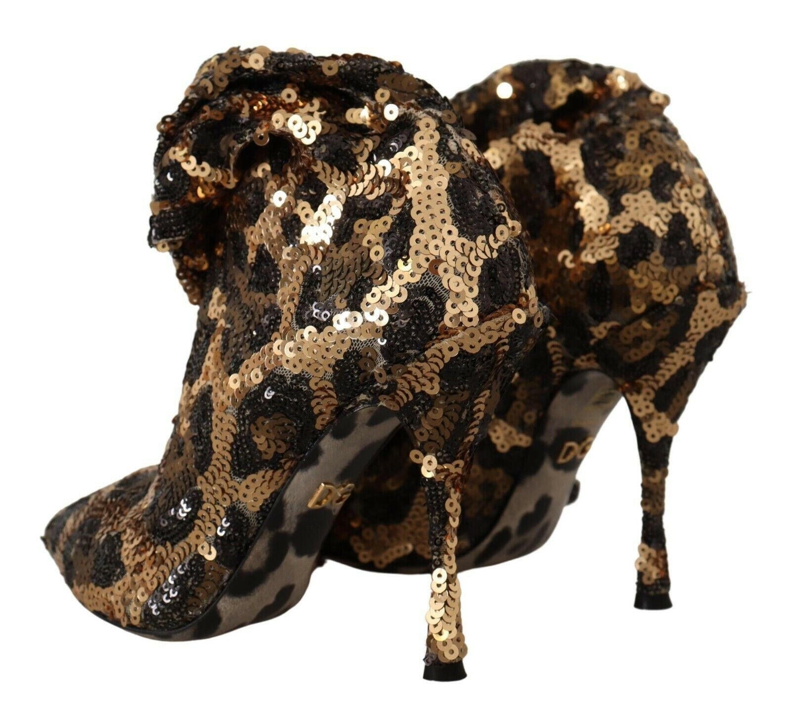 Dolce & Gabbana Gold Leopard Sequins Heels Boots Shoes -   -  Dolce & Gabbana. Dolce & Gabbana Gold Leopard Sequins Heels Boots Shoes -   -  Dolce & Gabbana.