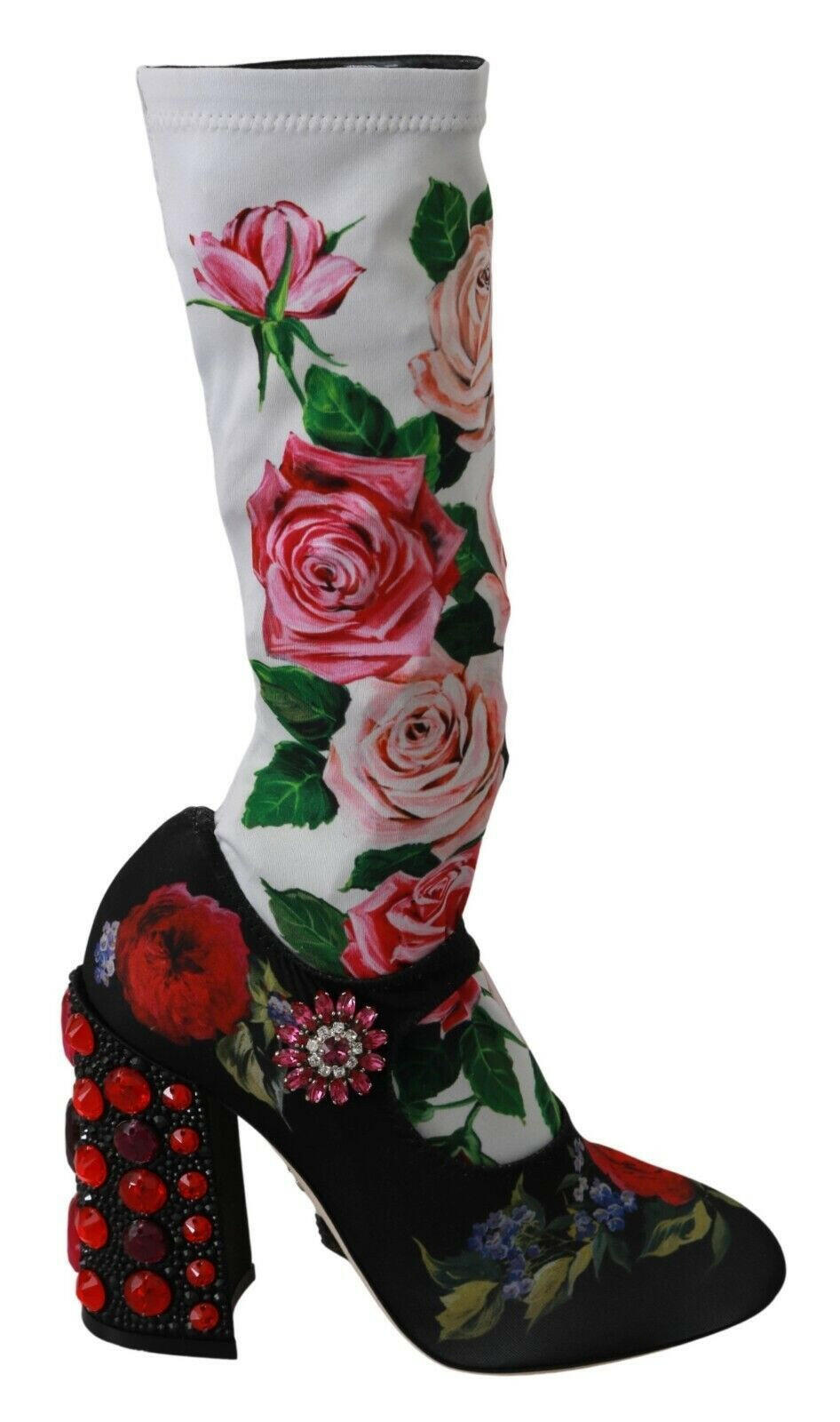 Dolce & Gabbana Black Floral Socks Crystal Jersey Boots Shoes -   -  Dolce & Gabbana.