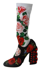 Dolce & Gabbana Black Floral Socks Crystal Jersey Boots Shoes -   -  Dolce & Gabbana.