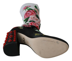 Dolce & Gabbana Black Floral Socks Crystal Jersey Boots Shoes -   -  Dolce & Gabbana.