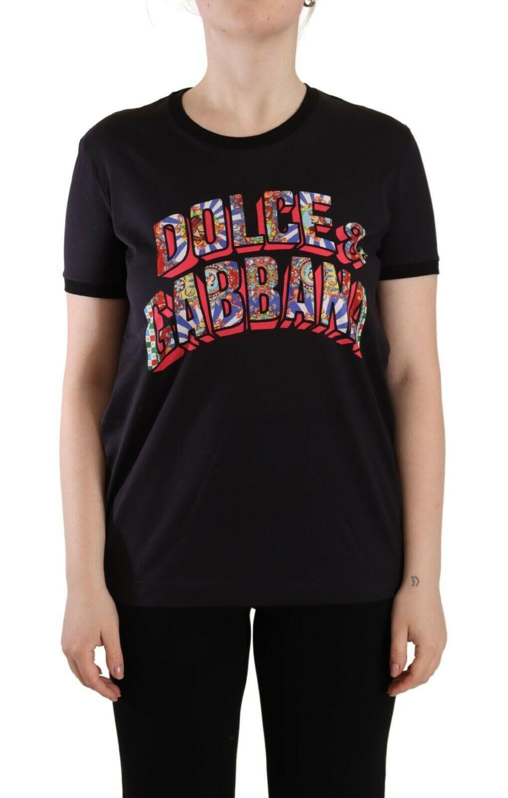 Dolce & Gabbana Black Logo Print Cotton Crew Neck Tee T-shirt -   -  Dolce & Gabbana.