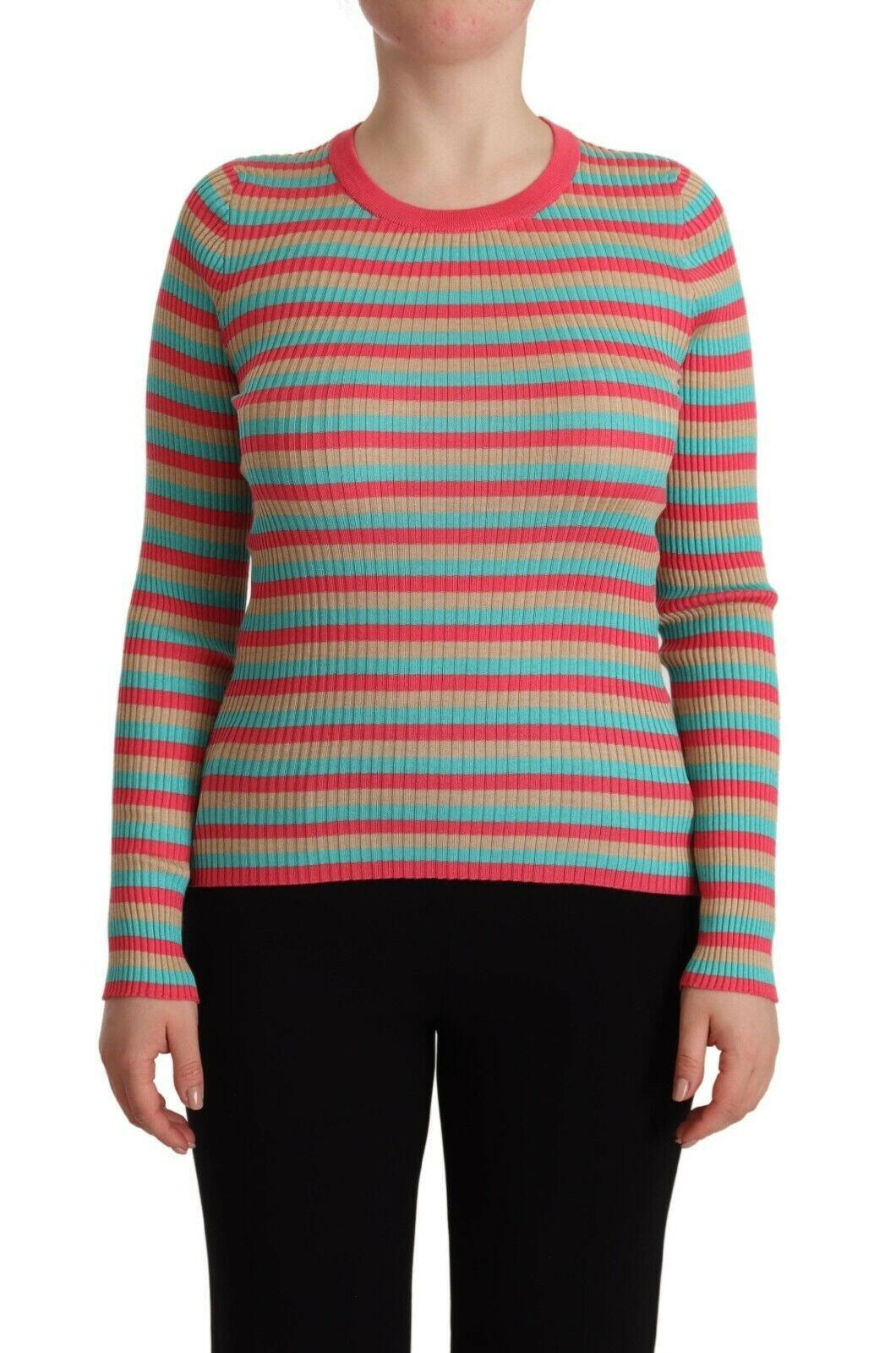 Dolce & Gabbana Multicolor Stripes Silk Crew Neck Pullover Top - - Dolce & Gabbana.
