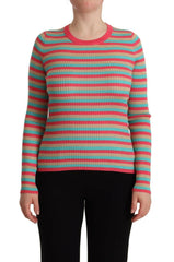 Dolce & Gabbana Multicolor Stripes Silk Crew Neck Pullover Top - - Dolce & Gabbana.