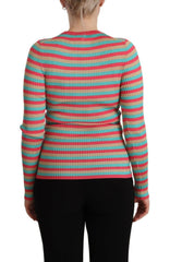 Dolce & Gabbana Multicolor Stripes Silk Crew Neck Pullover Top - - Dolce & Gabbana.