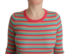 Dolce & Gabbana Multicolor Stripes Silk Crew Neck Pullover Top - - Dolce & Gabbana.