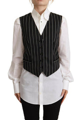 Dolce & Gabbana Black Stripes Wool V-neck Sleeveless Button Vest Top -   -  Dolce & Gabbana.