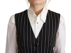 Dolce & Gabbana Black Stripes Wool V-neck Sleeveless Button Vest Top -   -  Dolce & Gabbana.