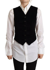 Dolce & Gabbana Black V-neck Leopard Corduroy Button Vest Top -   -  Dolce & Gabbana.