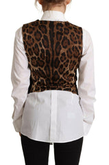 Dolce & Gabbana Black V-neck Leopard Corduroy Button Vest Top - - Dolce & Gabbana.