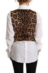 Dolce & Gabbana Brown Checkered Leopard V-neck Sleeveless Vest Top -   -  Dolce & Gabbana.