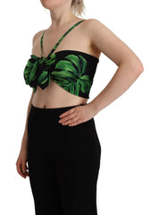 Dolce & Gabbana Black Green Leaf Silk Halter Cropped Top -   -  Dolce & Gabbana.