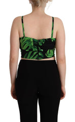 Dolce & Gabbana Black Green Leaf Silk Halter Cropped Top -   -  Dolce & Gabbana.
