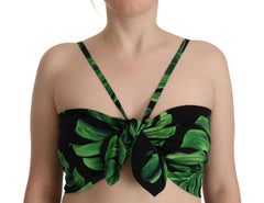Dolce & Gabbana Black Green Leaf Silk Halter Cropped Top -   -  Dolce & Gabbana.