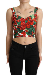 Dolce & Gabbana Red Geranium Print Viscose Sweetheart Cropped Top -   -  Dolce & Gabbana.