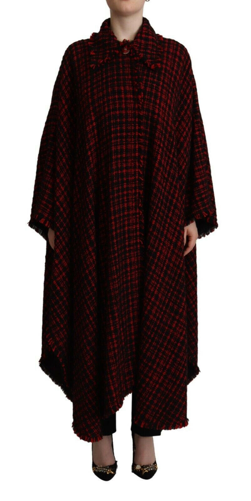 Dolce & Gabbana Black Red Cotton Checkered Over Coat Jacket -   -  Dolce & Gabbana.