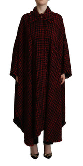 Dolce & Gabbana Black Red Cotton Checkered Over Coat Jacket -   -  Dolce & Gabbana.