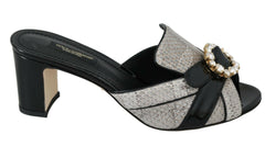 Dolce & Gabbana Black Gray Exotic Leather Crystals Sandals Shoes -   -  Dolce & Gabbana.
