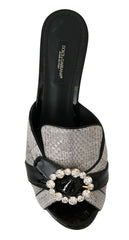 Dolce & Gabbana Black Gray Exotic Leather Crystals Sandals Shoes -   -  Dolce & Gabbana.
