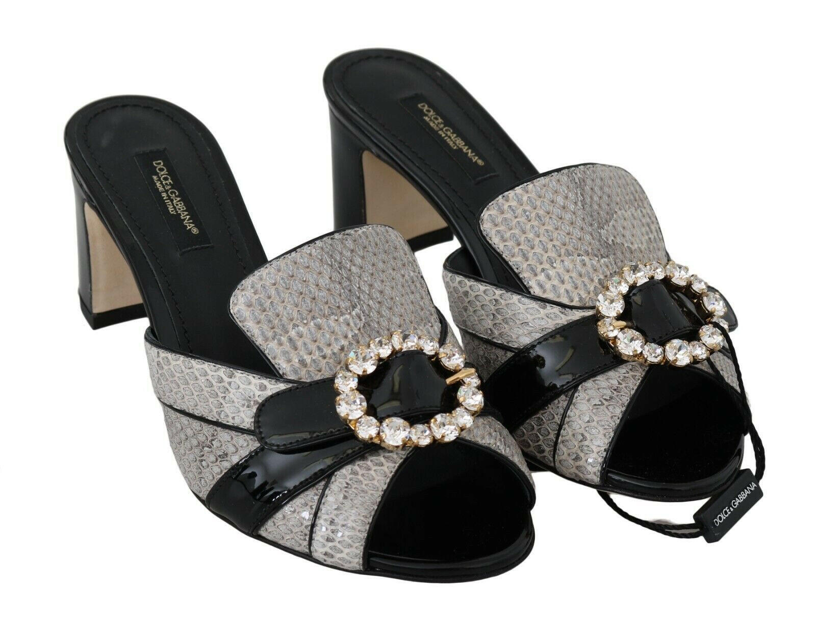 Dolce & Gabbana Black Gray Exotic Leather Crystals Sandals Shoes -   -  Dolce & Gabbana. Dolce & Gabbana Black Gray Exotic Leather Crystals Sandals Shoes -   -  Dolce & Gabbana.