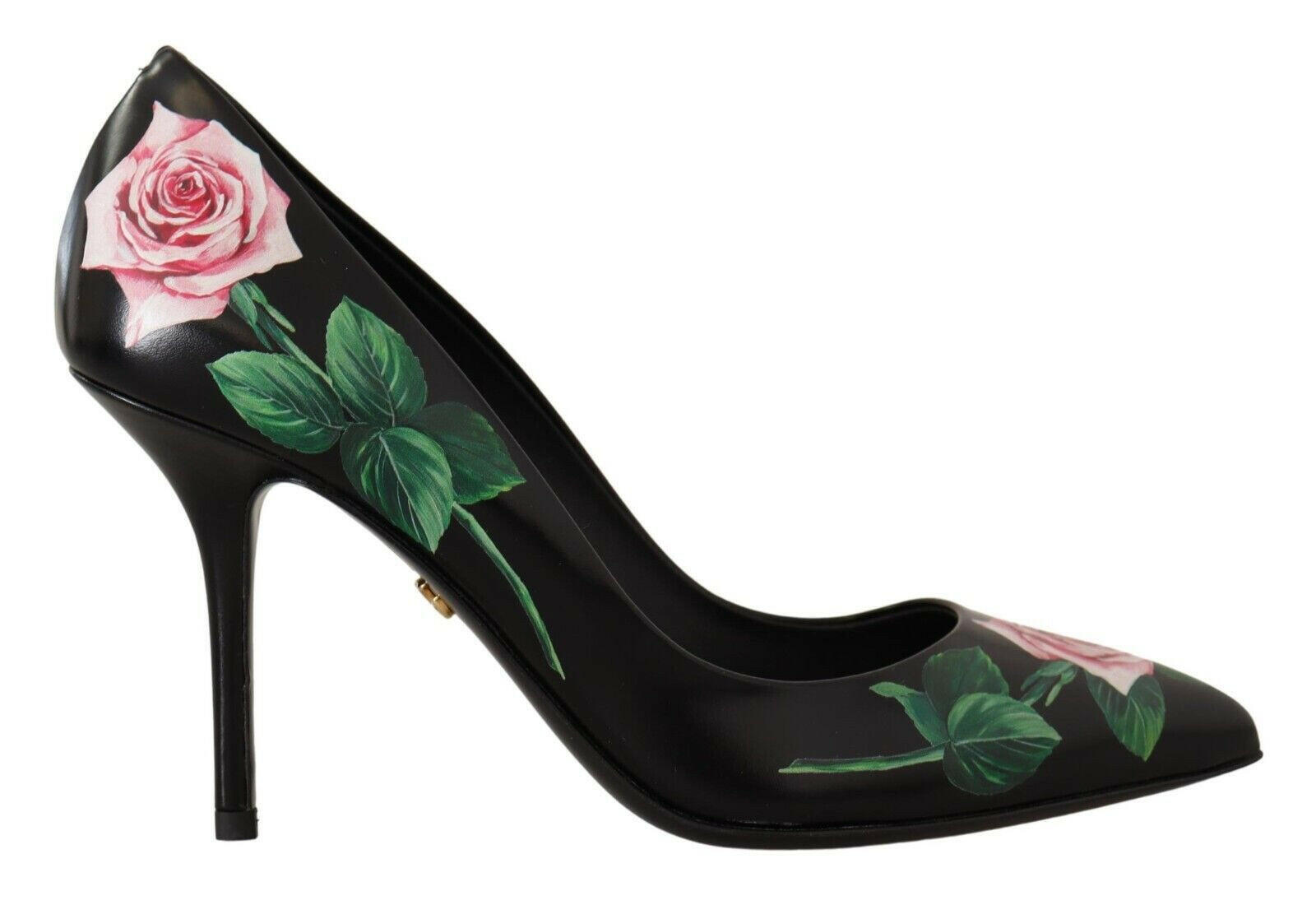 Dolce & Gabbana Black Leather Roses High Heels Pumps Shoes -   -  Dolce & Gabbana.