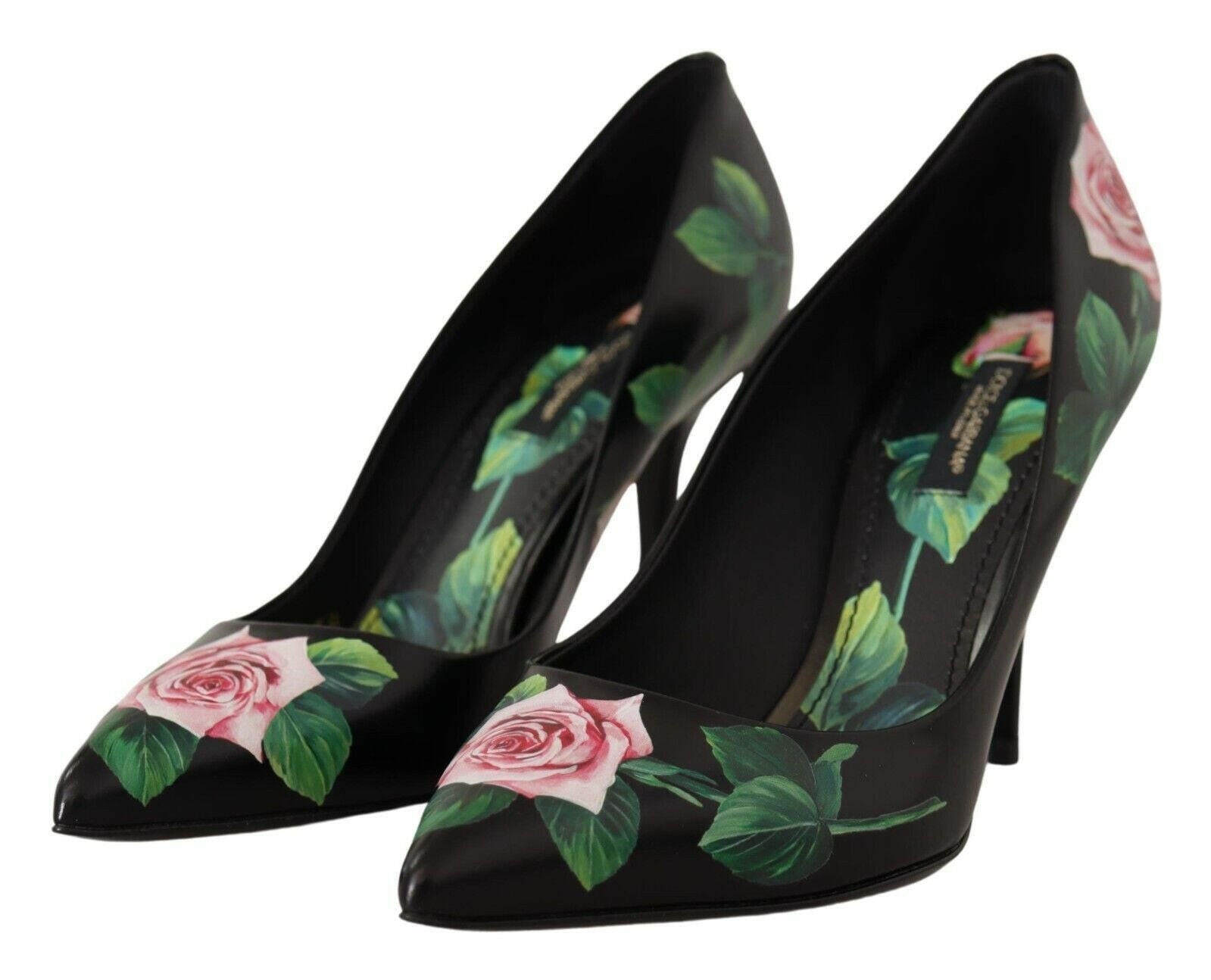 Dolce & Gabbana Black Leather Roses High Heels Pumps Shoes -   -  Dolce & Gabbana. Dolce & Gabbana Black Leather Roses High Heels Pumps Shoes -   -  Dolce & Gabbana.