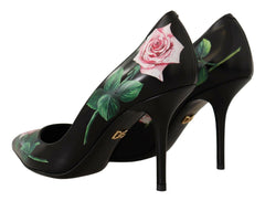 Dolce & Gabbana Black Leather Roses High Heels Pumps Shoes -   -  Dolce & Gabbana.