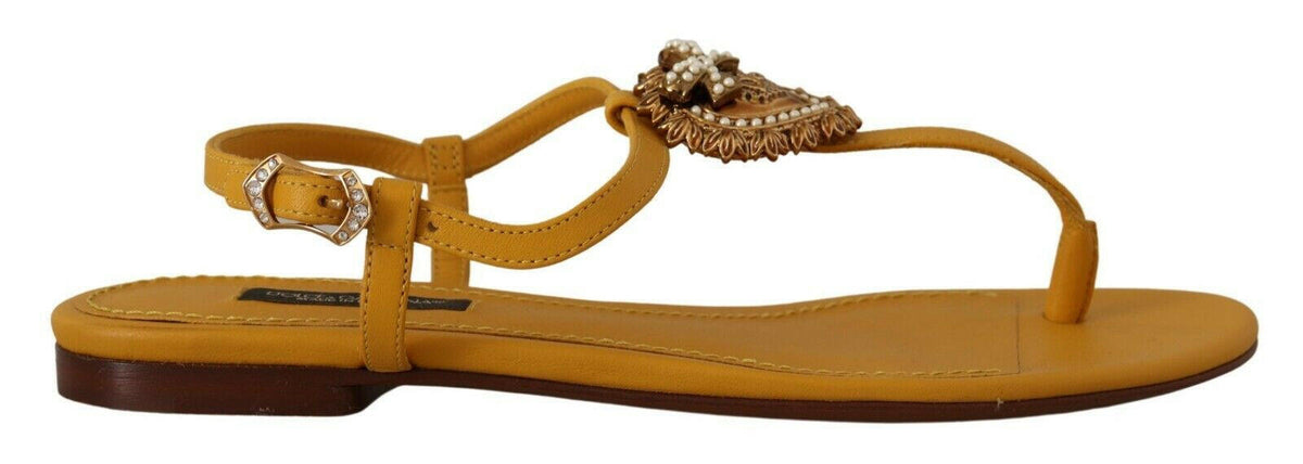Dolce & Gabbana Mustard Leather Devotion Flats Sandals Shoes -   -  Dolce & Gabbana.
