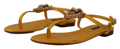 Dolce & Gabbana Mustard Leather Devotion Flats Sandals Shoes -   -  Dolce & Gabbana.