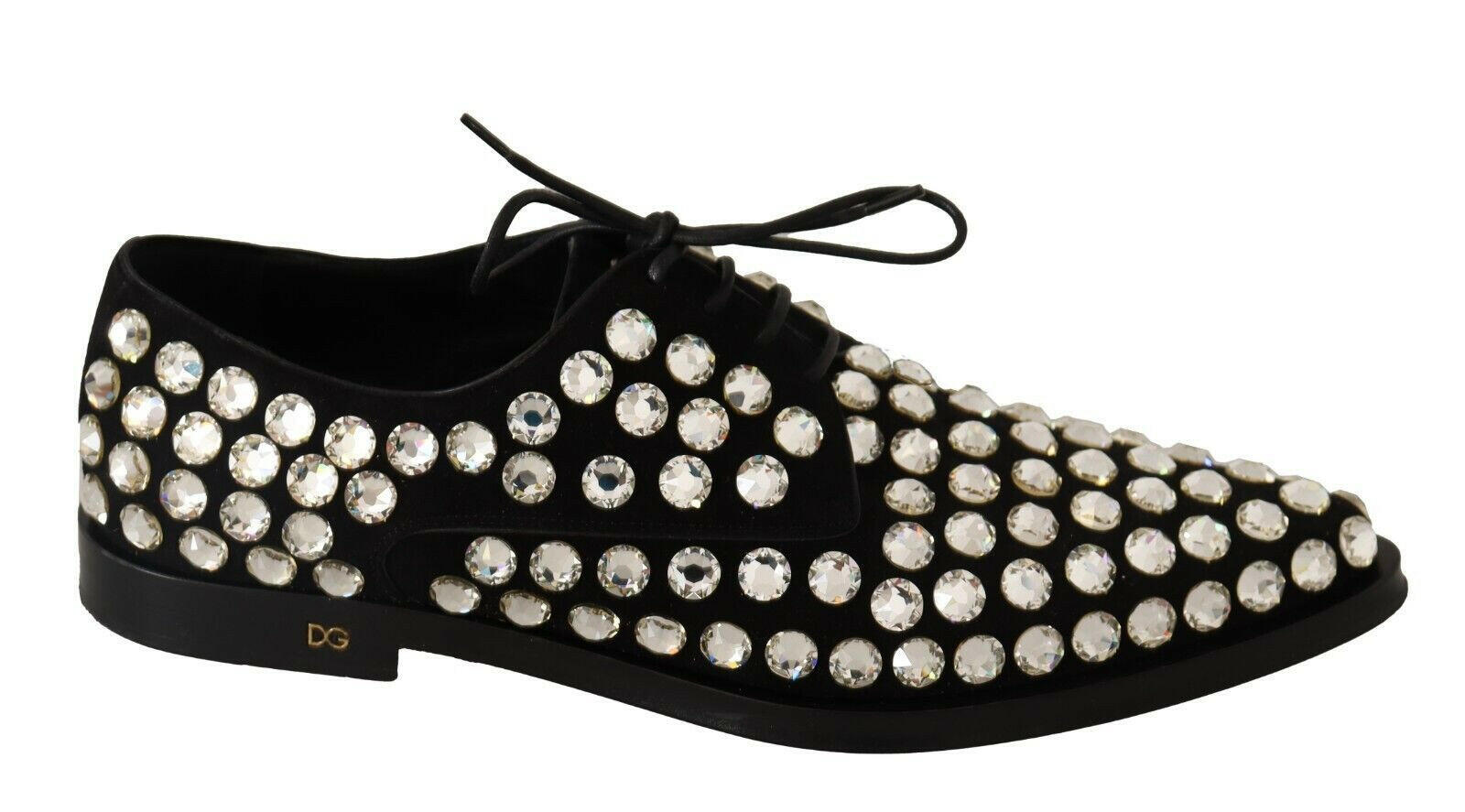 Dolce & Gabbana Black Leather Crystals Lace Up Formal Shoes -   -  Dolce & Gabbana.