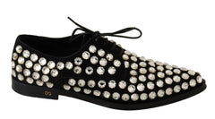Dolce & Gabbana Black Leather Crystals Lace Up Formal Shoes -   -  Dolce & Gabbana.