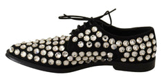Dolce & Gabbana Black Leather Crystals Lace Up Formal Shoes -   -  Dolce & Gabbana.