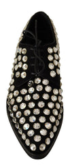 Dolce & Gabbana Black Leather Crystals Lace Up Formal Shoes -   -  Dolce & Gabbana.