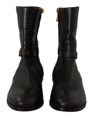 Dolce & Gabbana Black Leather Flats Logo Short Boots Shoes -   -  Dolce & Gabbana.
