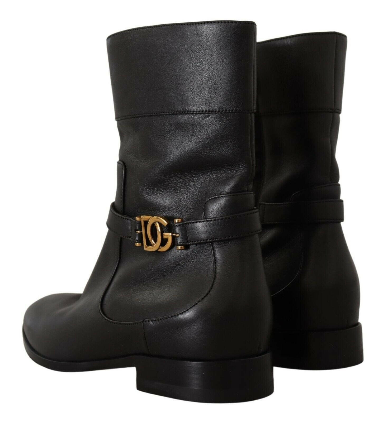 Dolce & Gabbana Black Leather Flats Logo Short Boots Shoes -   -  Dolce & Gabbana. Dolce & Gabbana Black Leather Flats Logo Short Boots Shoes -   -  Dolce & Gabbana.
