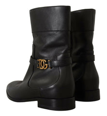 Dolce & Gabbana Black Leather Flats Logo Short Boots Shoes -   -  Dolce & Gabbana.